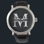 Personalised Monogram and Name Watch<br><div class="desc">Personalised Monogram and Name Gifts
featuring personalised monogram and name in classic serif font style.

Perfect as father's day gifts for dad,  gifts for grandfather,  husband,  groom,  best man,  groomsmen and more.</div>