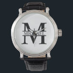 Personalised Monogram and Name Watch<br><div class="desc">Personalised Monogram and Name Gifts
featuring personalised monogram and name in classic serif font style.

Perfect as father's day gifts for dad,  gifts for grandfather,  husband,  groom,  best man,  groomsmen and more.</div>