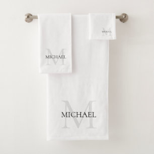 Personalised Monogram and Name White Bath Towel Set