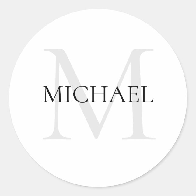 Personalised Monogram and Name White Classic Round Sticker (Front)