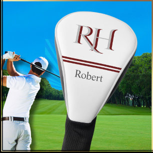 Personalised Monogram and Name White Grey Red Golf Head Cover