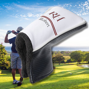 Personalised Monogram and Name White Grey Red Golf Head Cover