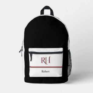 Personalised Monogram and Name White Grey Red Printed Backpack