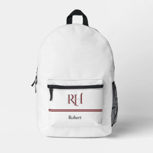 Personalised Monogram and Name White Grey Red Printed Backpack