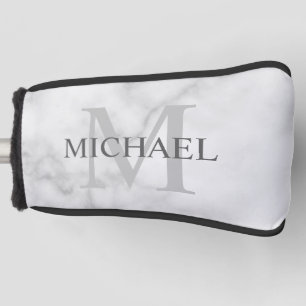 Personalised Monogram and Name White Marble Golf Head Cover