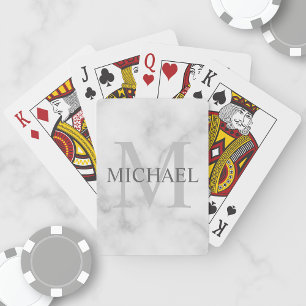 Personalised Monogram and Name White Marble Playing Cards