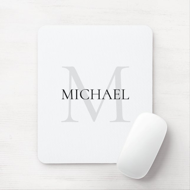 Personalised Monogram and Name White Mouse Mat (With Mouse)