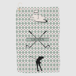 Personalised Monogram Argyle Custom Name Female Golf Towel
