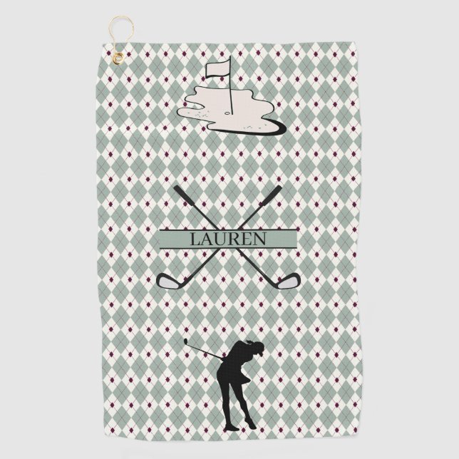 Personalised Monogram Argyle Custom Name Female  Golf Towel (Front)