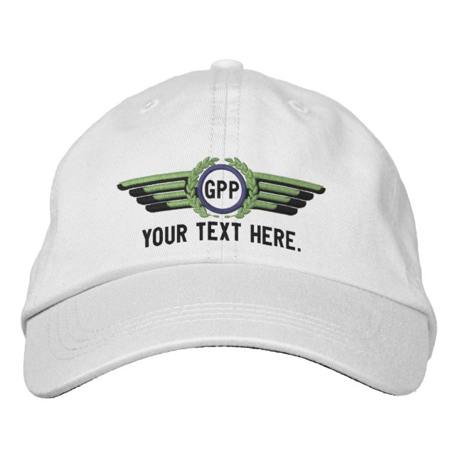 Personalised Monogram Aviation Laurels Pilot Wings Embroidered Hat (Front)