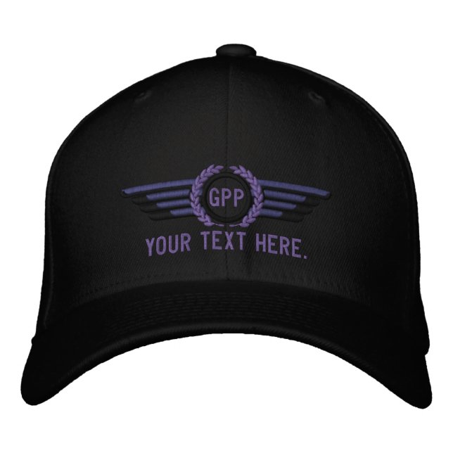 Personalised Monogram Aviation Laurels Pilot Wings Embroidered Hat (Front)