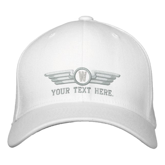 Personalised Monogram Aviation Laurels Pilot Wings Embroidered Hat (Front)