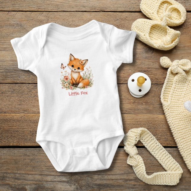 Personalised Monogram Baby Fox Florals Gift Bodysuit (Baby Fox Wildflowers Baby Girl Baby Body Suit, Baby Shower gift, new baby girl gift Personalized)