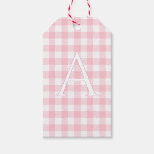 Personalised Monogram Baby Pink Gingham Nursery Gift Tags
