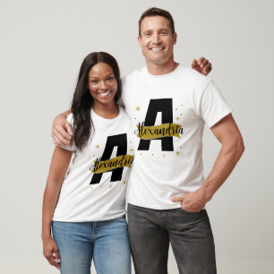 Personalised Monogram Black and Gold Matching T-Shirt