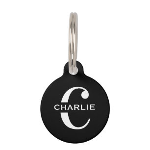 Personalised Monogram Black And White Dog Cat Name Pet Tag
