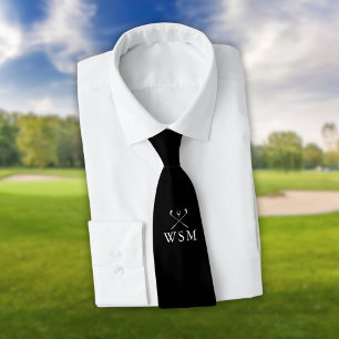 Personalised Monogram Black And White Golf Clubs Tie