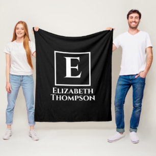 Personalised Monogram Black and White Minimalist Fleece Blanket