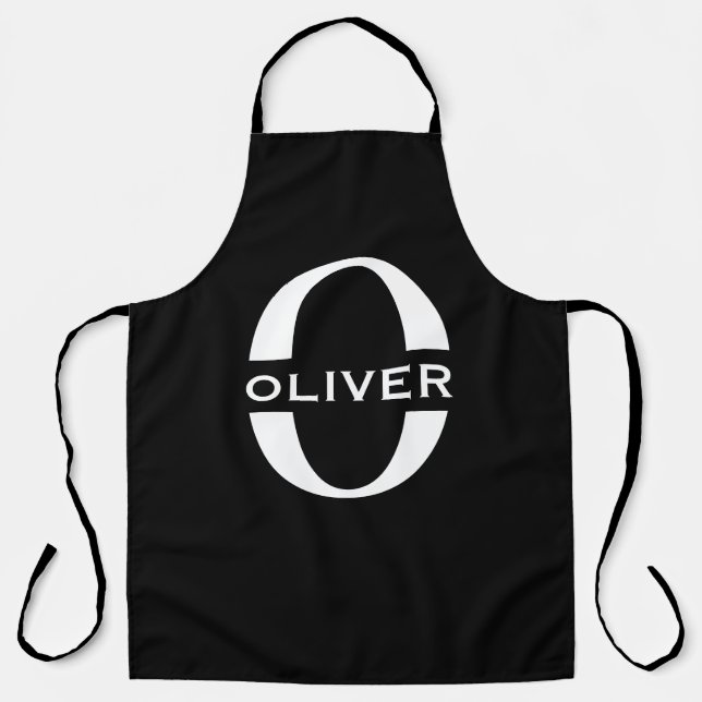 Personalised Monogram Black And White Name Apron (Front)