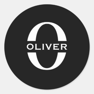 Personalised Monogram Black And White Name Classic Round Sticker