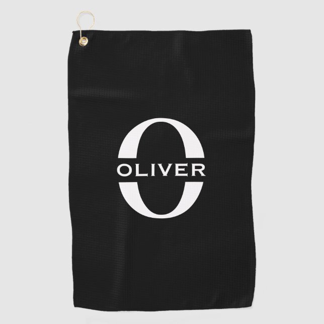 Personalised Monogram Black And White Name Golf Towel (Front)
