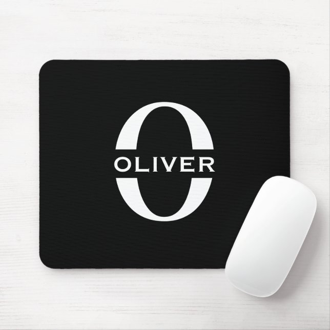 Personalised Monogram Black And White Name Mouse Mat (With Mouse)