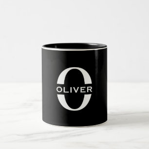 Personalised Monogram Black And White Name Two-Tone Coffee Mug
