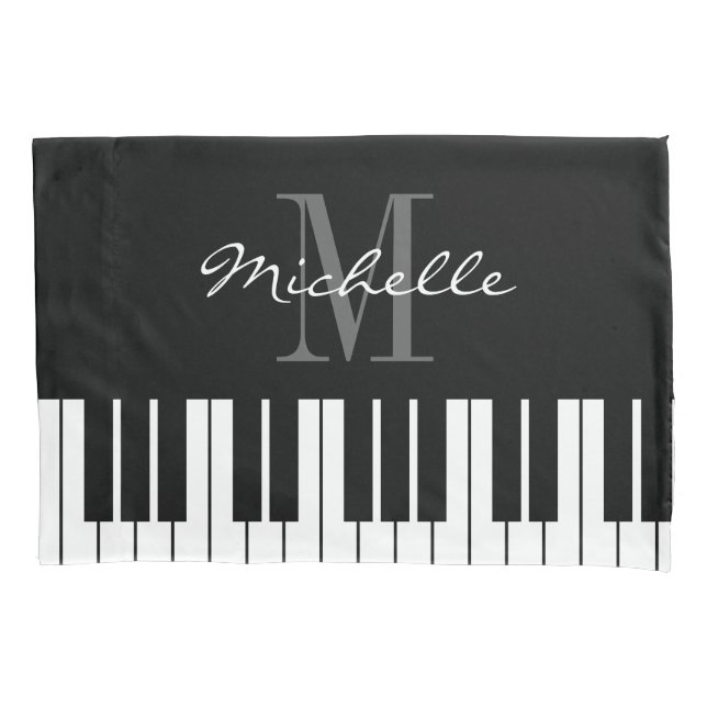 Personalised monogram black and white piano keys pillowcase (Front)