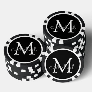 personalised  monogram  black and white simple poker chips