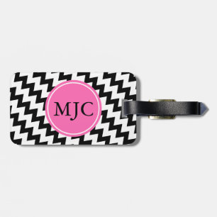 Personalised Monogram Black and White Zigzag Luggage Tag