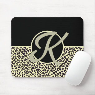Personalised Monogram Black Cream Leopard Mouse Mat