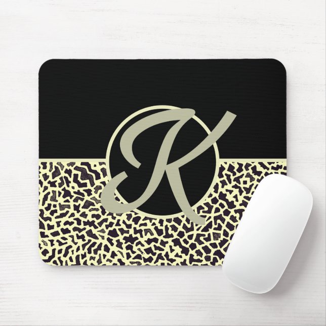 Personalised Monogram Black Cream Leopard Mouse Mat (With Mouse)