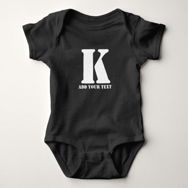 Personalised Monogram Black Custom Modern Text Baby Bodysuit (Front)