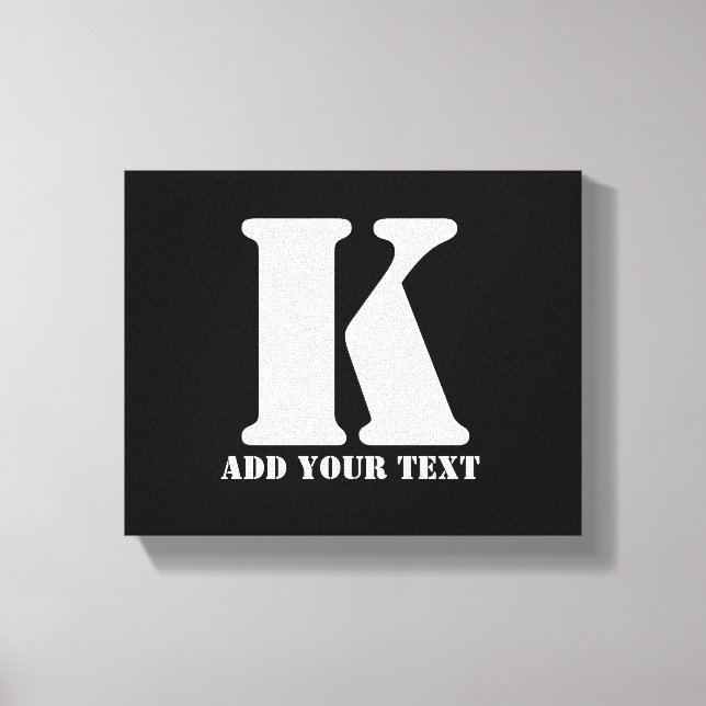 Personalised Monogram Black Custom Modern Text Canvas Print (Front)