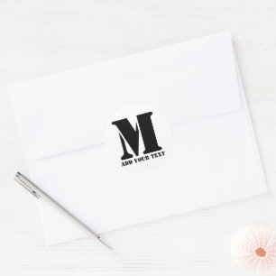 Personalised Monogram Black Custom Modern Text Classic Round Sticker