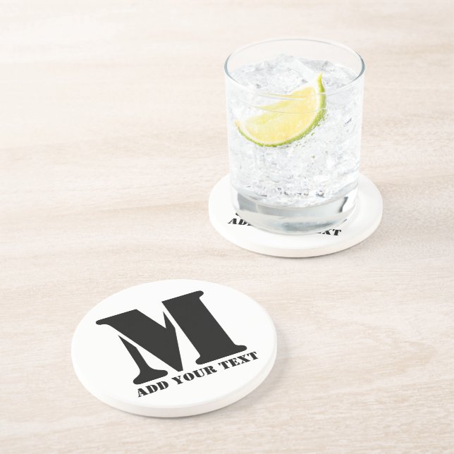 Personalised Monogram Black Custom Modern Text Coaster (Side)
