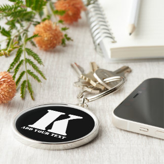 Personalised Monogram Black Custom Modern Text Key Ring