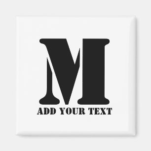 Personalised Monogram Black Custom Modern Text Magnet