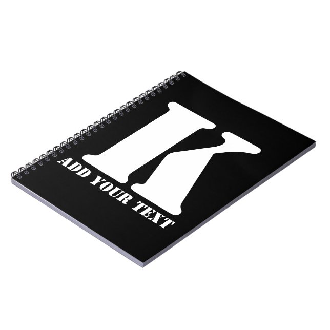 Personalised Monogram Black Custom Modern Text Notebook (Left Side)