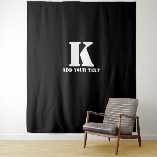 Personalised Monogram Black Custom Modern Text Tapestry