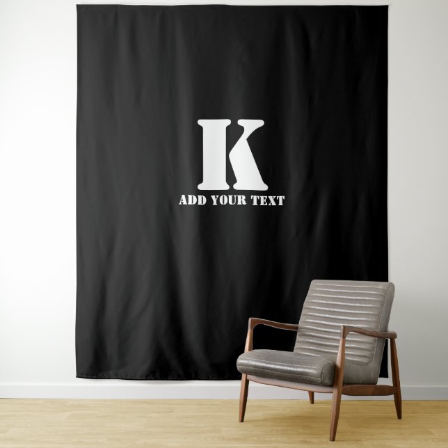 Personalised Monogram Black Custom Modern Text Tapestry (In Situ)