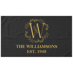 Personalised Monogram Black & Gold Family Initial Tablecloth