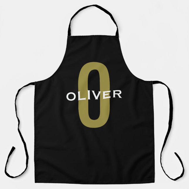 Personalised Monogram Black Gold White Name Apron (Front)