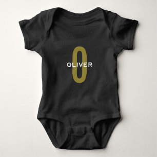 Personalised Monogram Black Gold White Name Baby Bodysuit