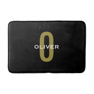 Personalised Monogram Black Gold White Name Bath Mat