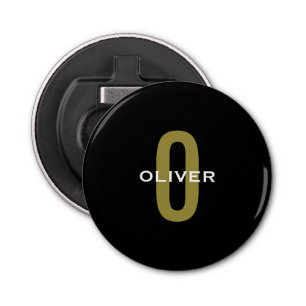 Personalised Monogram Black Gold White Name Bottle Opener