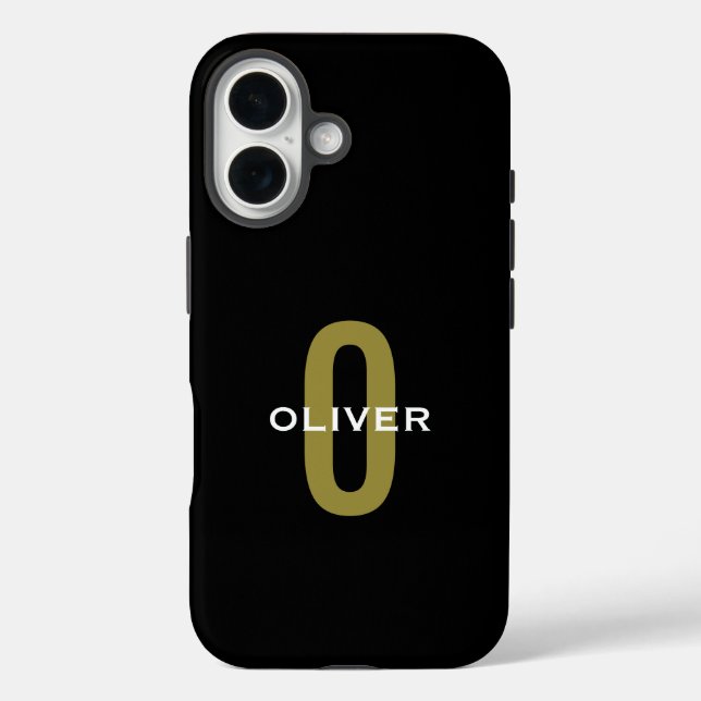Personalised Monogram Black Gold White Name Case-Mate iPhone Case (Back)