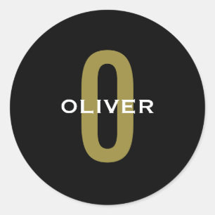 Personalised Monogram Black Gold White Name Classic Round Sticker