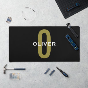 Personalised Monogram Black Gold White Name Desk Mat