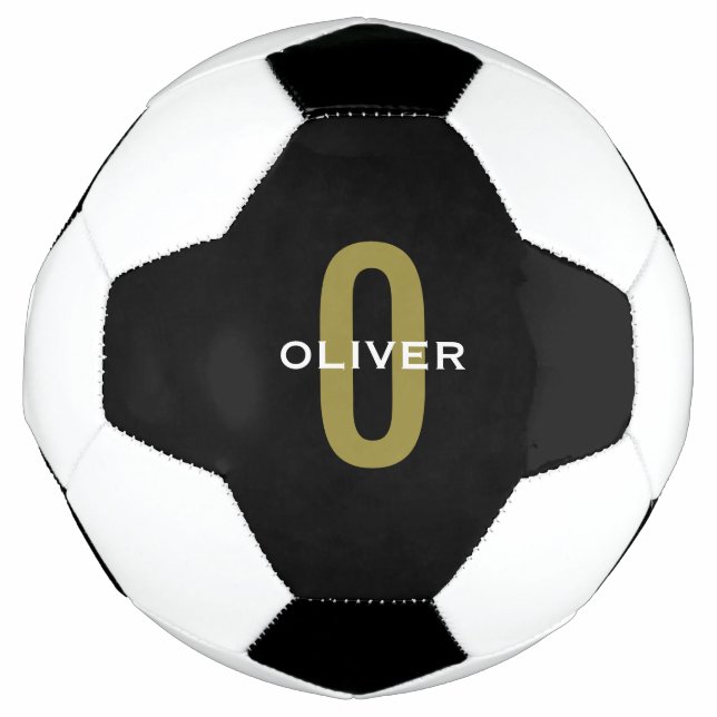 Personalised Monogram Black Gold White Name Football (Front)